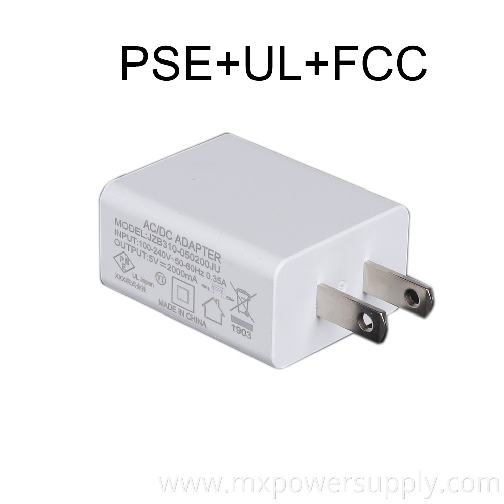 5V2A usb wall charger adapter with pse ul fcc